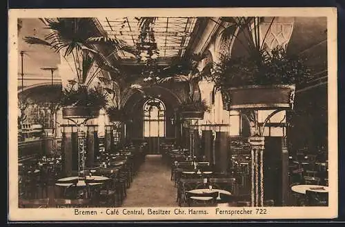 AK Bremen, Café Central, Innenansicht