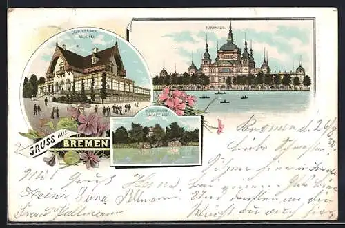 Lithographie Bremen, Parkhaus, Bprgerpark, Meierei, Bürgerpark, Kaffeehaus