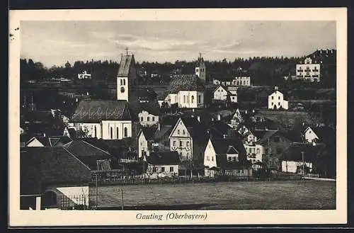 AK Gauting /Oberbayern, Teilansicht mit Kirchen