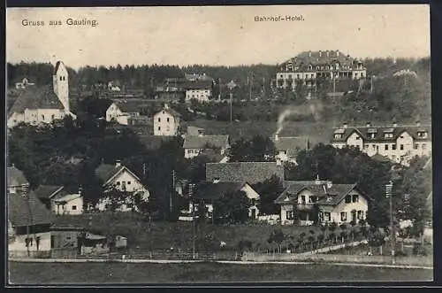 AK Gauting, Teilansicht mit Bahnhof-Hotel