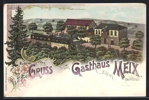 Lithographie Dresden-Pillnitz, Gasthaus zum Meix