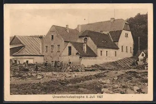 AK Bad Gottleuba i. Sa., Schützenhaus von Wilhelm Rötel nach der Unwetterkatastrophe 1927