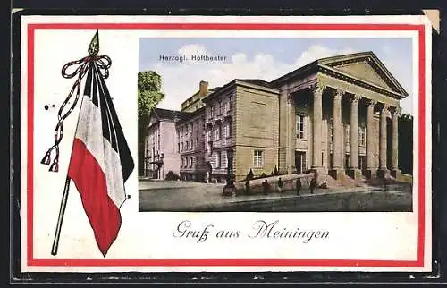 AK Meiningen, Herzogliches Hoftheater mit Flagge