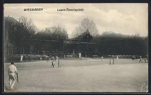 AK Wiesbaden, Lawn-Tennisplatz mit Spielern