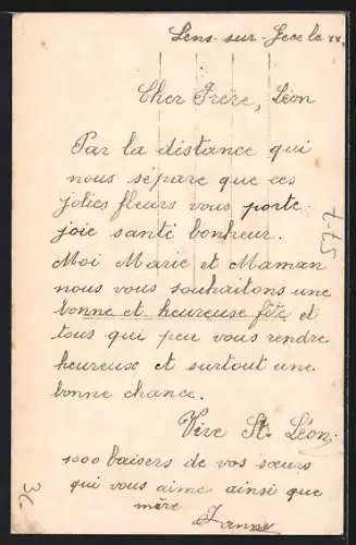 AK Blumensprache, Marguerite: M`aimez-vous?, Houx: Bonheur, Gui: Prospérité