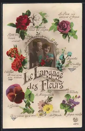 AK Blumensprache, La Marguerite: Oracle de l`Amour, La Violette: Amour caché, La Rose blanche: Amour qui soupire