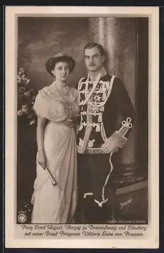 AK Ernst August Herzog von Braunschweig mit seiner Braut Prinzessin Viktoria Luise von Preussen