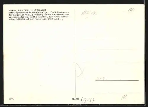 AK Wien, Wiener Prater, Cafe-Restaurant Lusthaus mit Umgebung