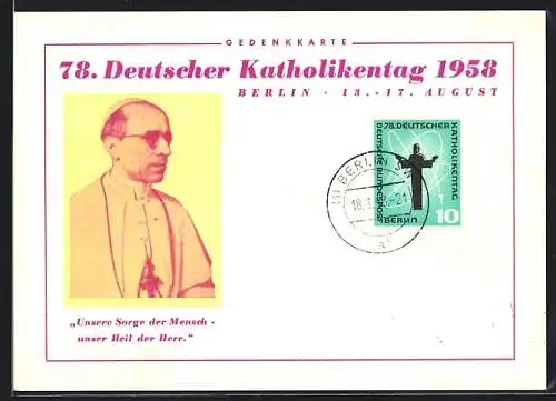 AK Berlin, Katholikentag 1958, Papst-Portrait