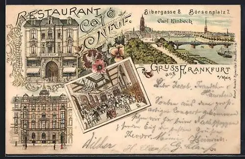 Lithographie Frankfurt, Restaurant-Café Neuf, Totaleansicht vom Ort