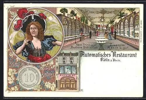 Lithographie Köln a. Rh., Automatisches Restaurant, Innenansicht