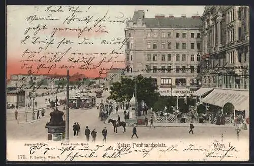 AK Wien, Kaiser Ferdinandsplatz, Café Stiller, Aspern-Brücke, Franz Josefs Quai, Strassenbahn