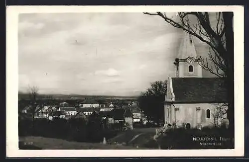 AK Neudörfl im Burgenland, Ortsansicht mit Kirche