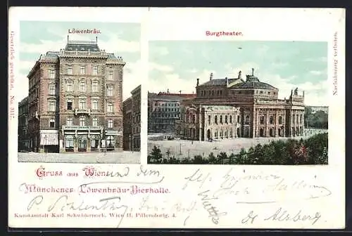 AK Wien, Restaurant Münchener Löwenbräu-Bierhalle und Burgtheater