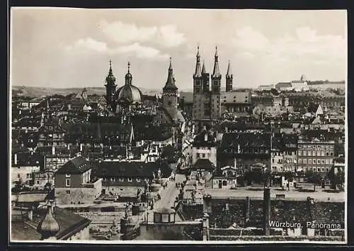 AK Würzburg, Panorama mit Strassenpartie und Kirche