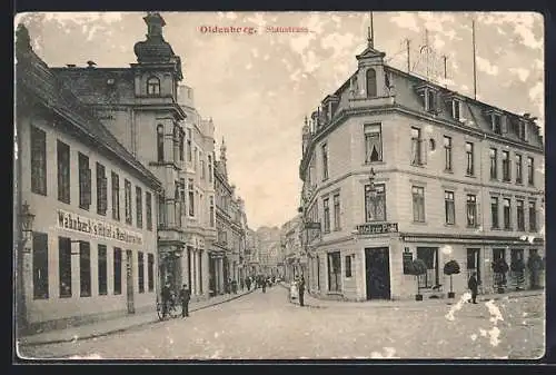 AK Oldenburg / O., Staustrasse mit Hotel zur Post und Wahnbeck`s Hotel-Restaurant