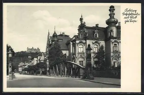 AK Coburg, Bahnhofstrasse mit Blick zur Veste