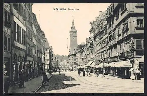 AK Würzburg, Domstrasse mit Geschäften