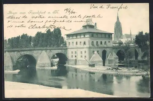 AK Frankfurt a. M., Alte Brücke mit Mühle