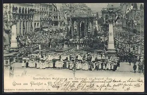 AK Frankfurt a. M., Goethefeier 1899, Huldigung am Denkmal