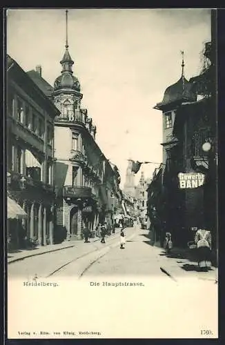 AK Heidelberg / Neckar, Blick in die Hauptstrasse mit Gewerbebank