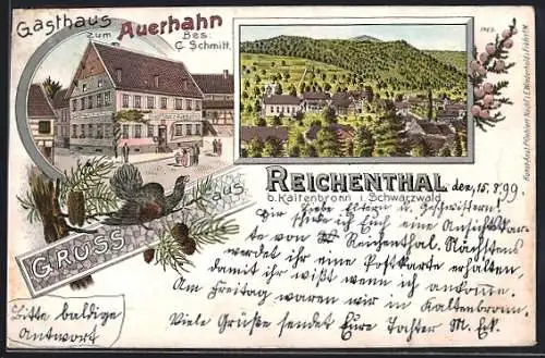 Lithographie Reichental b. Kaltenbronn, Gasthaus zum Auerhahn, Teilansicht