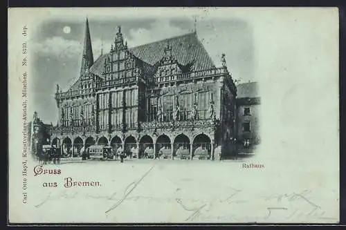 Mondschein-AK Bremen, Rathaus bei Nacht