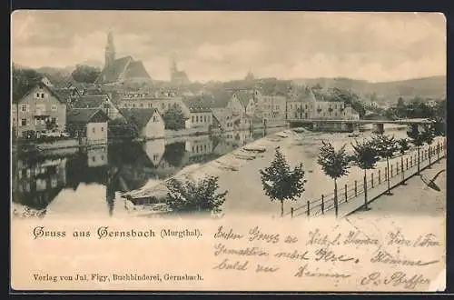 AK Gernsbach /Murgtal, Blick entlang des Flussufers