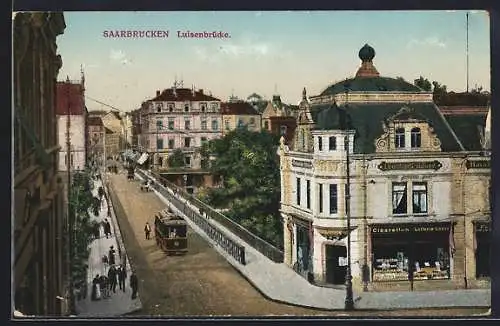 AK Saarbrücken, Luisenbrücke, Strassenbahn