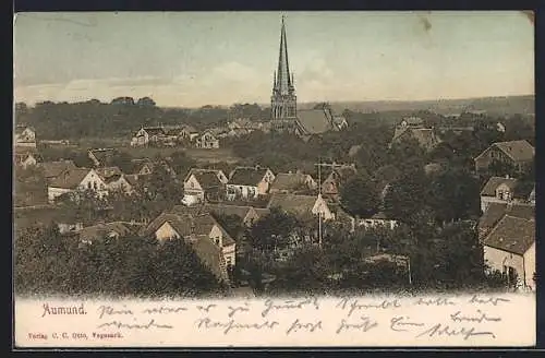 AK Aumund, Teilansicht mit Kirchturm