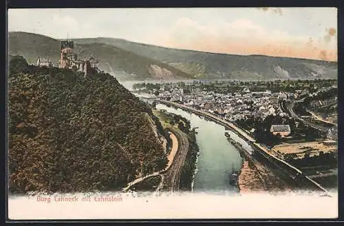 AK Lahnstein, Blick zur Burg Lahneck über der Stadt