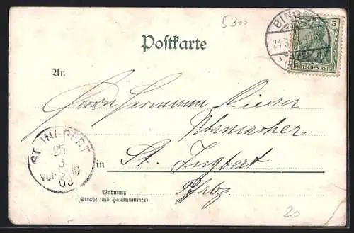 Lithographie Bonn, Münsterkirche mit Anlagen, Marktplatz und Ernst Moritz Arndt-Denkmal