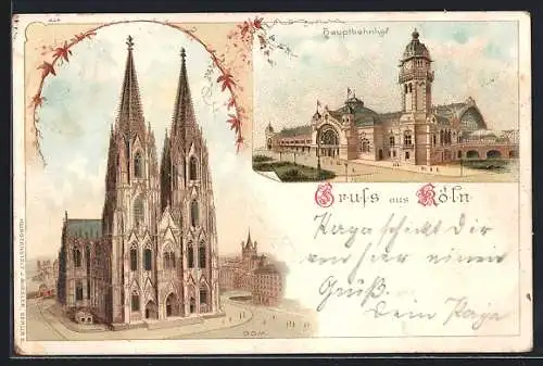 Lithographie Köln, Der Kölner Dom, Hauptbahnhof