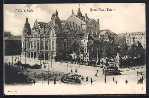 AK Köln, Strassenbahnverkehr vor dem neuen Stadttheater