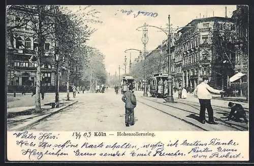 AK Köln, Strasse Hohenzollernring mit Strassenbahn