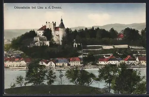 AK Ottensheim bei Linz, Teilansicht mit Burg