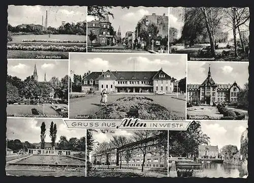 AK Ahlen in Westf., Zeche Westfalen, Bahnhof, St. Franziskus-Krankenhaus, Wersepromenade