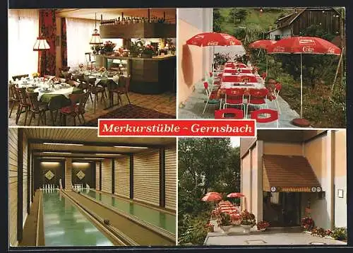 AK Gernsbach, Gasthaus Merkurstüble, Innenansicht, Kegelbahn