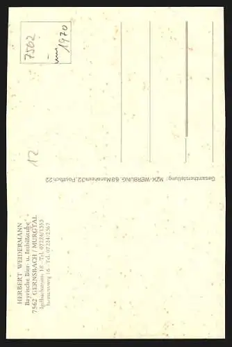 AK Gernsbach /Murgtal, Gasthaus v. Herbert Weidermann mit Gaststube, Igelbachstrasse 18