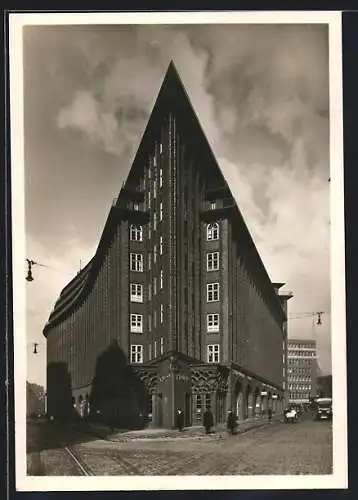 AK Hamburg Kontorhausviertel, Chilehausspitze, Backsteinexpressionismus