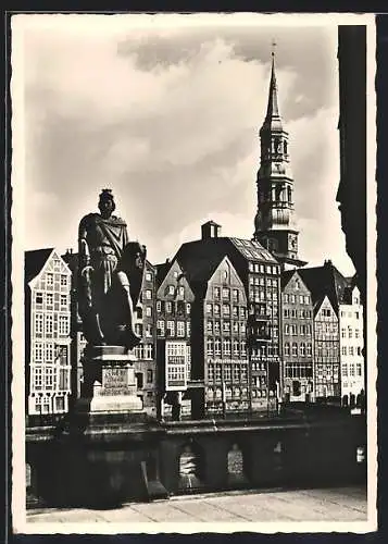 AK Hamburg, Statue auf der Trostbrücke