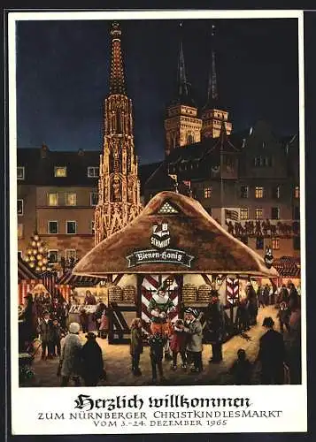 AK Nürnberg, Christkindles-Markt mit St.Sebalduskirche und Imkerei-Stand