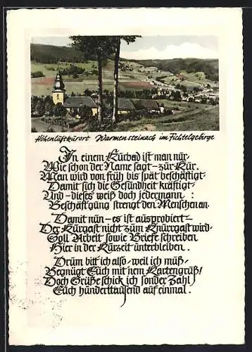 AK Warmensteinach im Fichtelgebirge, Ortsansicht mit der Kirche, Gedicht