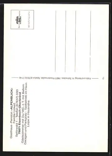 AK Eisenbach-Oberbränd / Schwarzwald, Das Gasthaus Alpenblick der Fam. Lickert, mit Gaststube