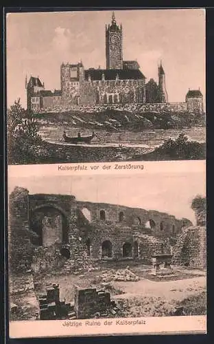 AK Düsseldorf-Kaiserswerth, Kaiserpfalz, Ruine und künstlerische Ansicht vor der Zerstörung