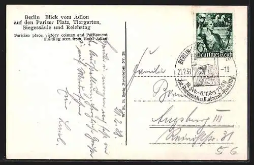 AK Berlin, Blick vom Adlon auf den Pariser Platz mit Brandenburger Tor und Reichstag