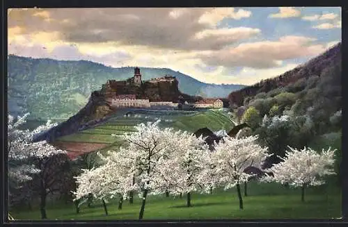 Künstler-AK Photochromie Nr. 3715: Blick auf ein Schloss zur Baumblüte