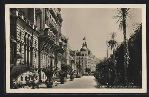 AK Luzern, Hotels National und Palace mit Strasse