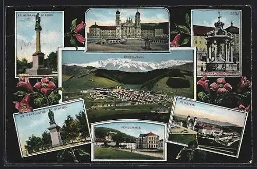 AK Einsiedeln, St. Benedictus Statue, Kloster und Schulhaus