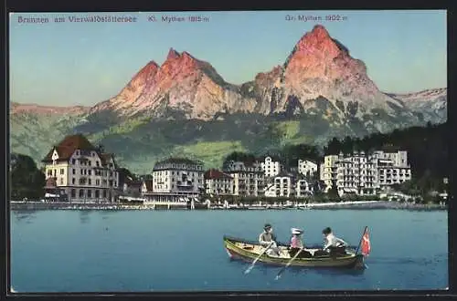 AK Brunnen a. Vierwaldstättersee, Bootspartie mit Kl. und Gr. Mythen